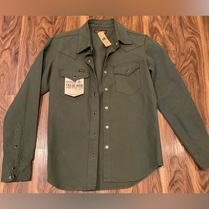 Iron Heart-13oz Serge Western Shirt - Olive Drab Green-IHSH-235-OLV-MED NWT